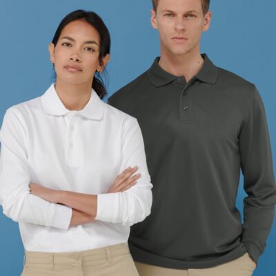 Henbury Unisex Long Sleeve Coolplus® Piqué Polo Shirt Thumbnail